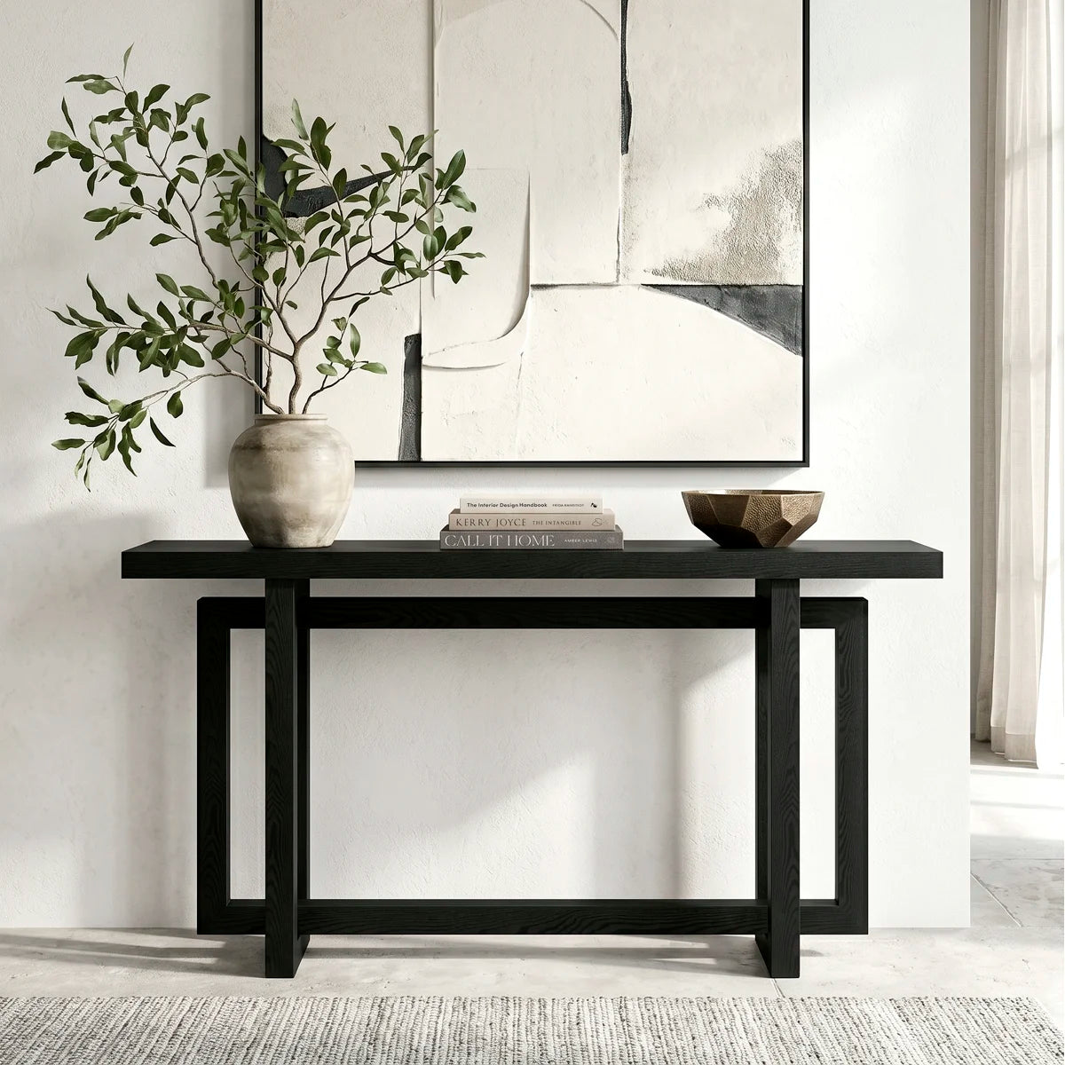 Breslow 55" Wide Rectangular Console Table in Black Grain