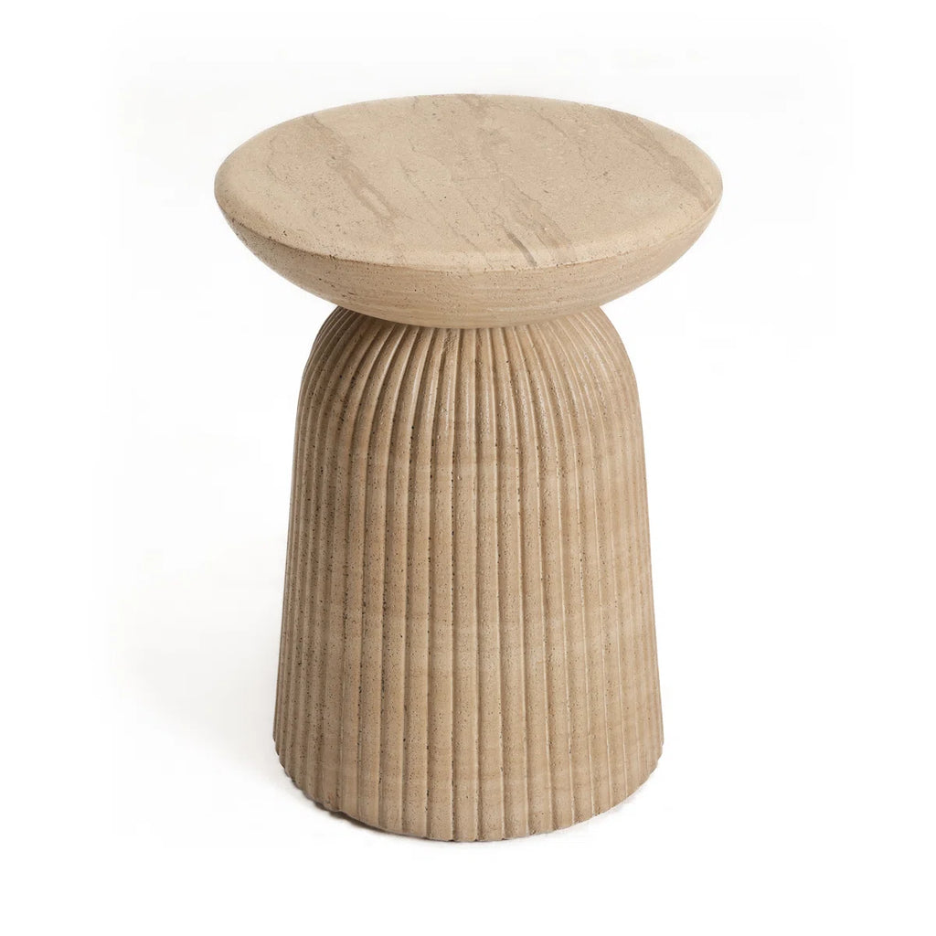 Tithi Stylish Decorative End Table with Faux Travertine Marble Effect Stone Elegant Interiors for Indoor and Outdoor Spaces