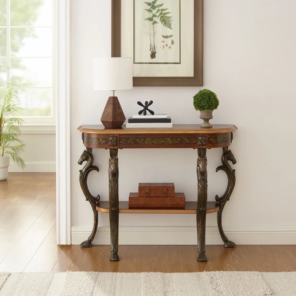 Berkhamstead 42” Console Table with Ornate Horse Motif Legs Design