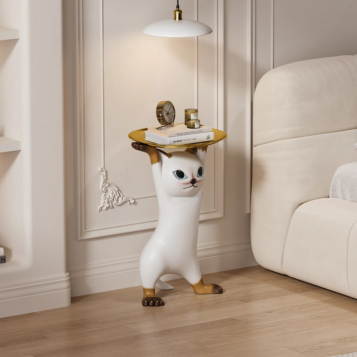 Unique Cat Resin End Table Decorative Side Table With Tray