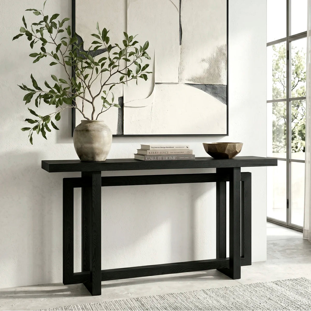 Breslow 55" Wide Rectangular Console Table in Black Grain