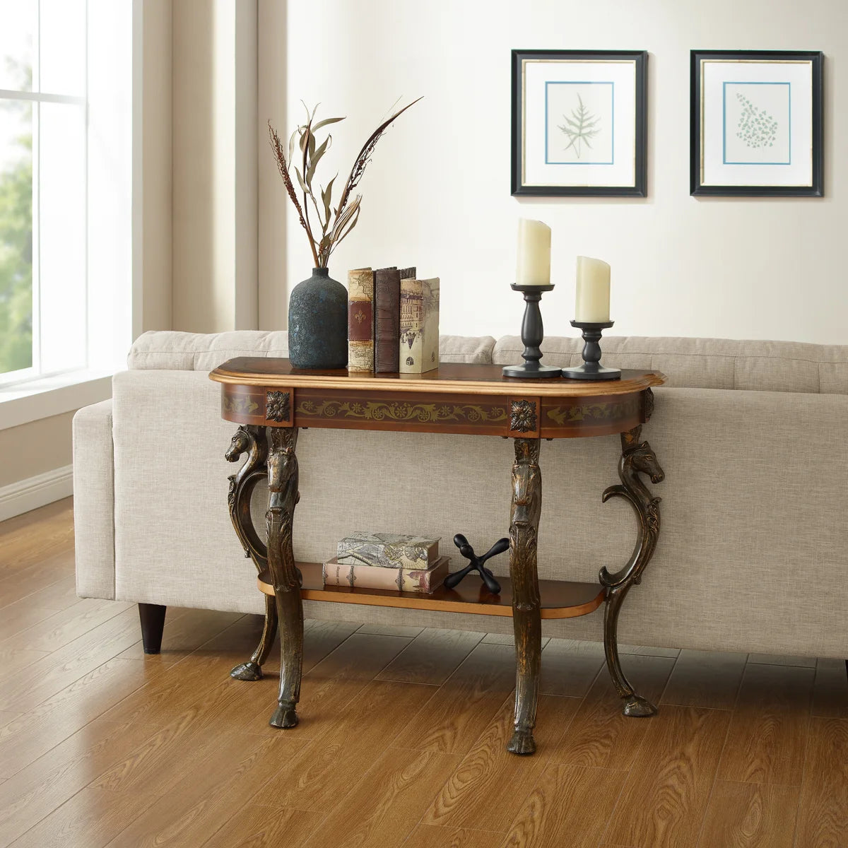 Berkhamstead 42” Console Table with Ornate Horse Motif Legs Design
