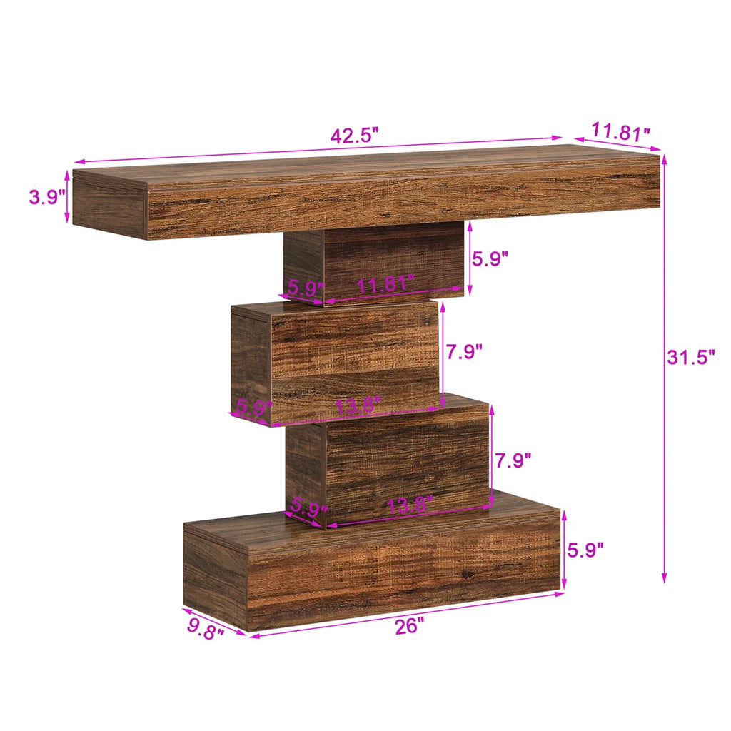 42.5" Console Table, Wood Sofa Table Accent Table with Geometric Base