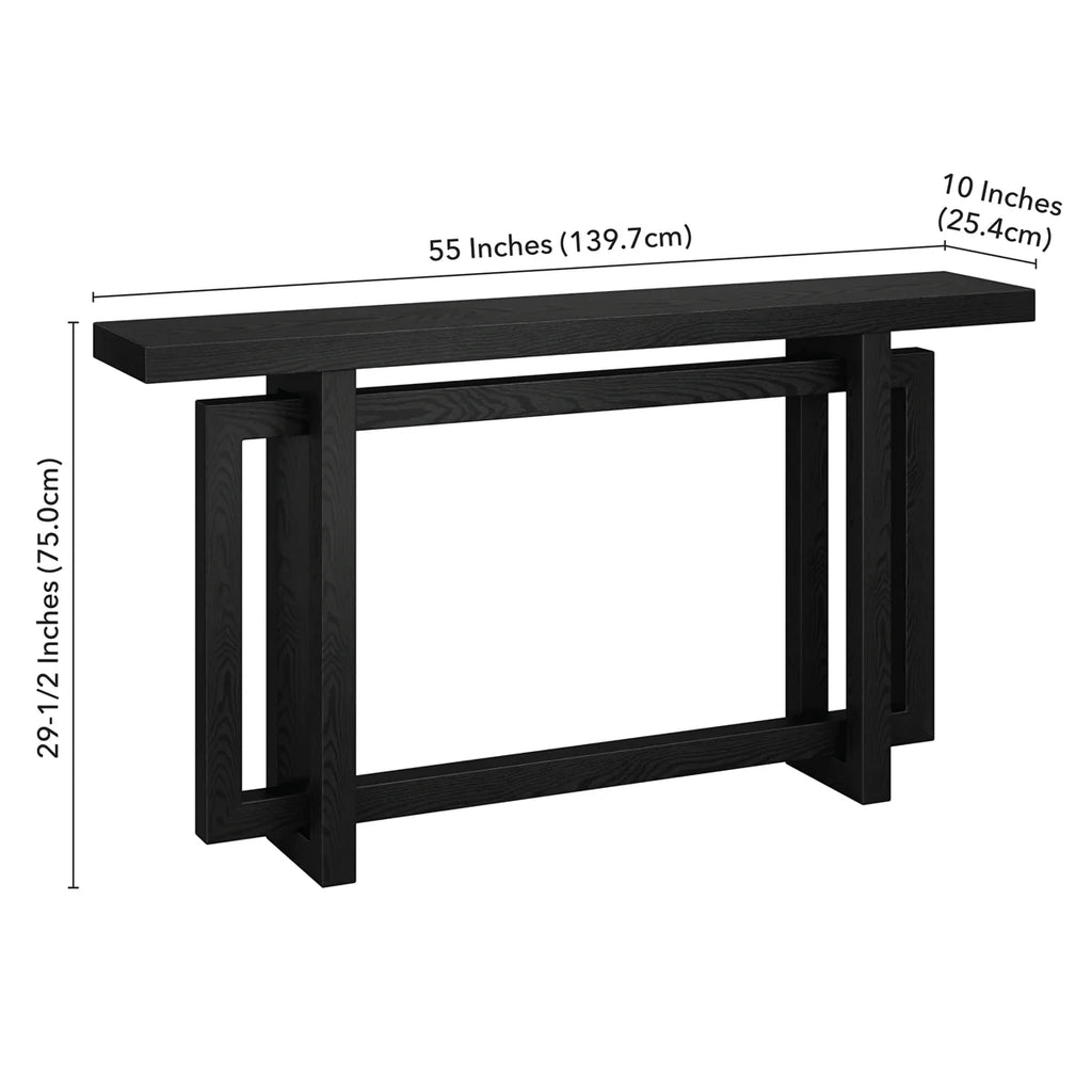 Breslow 55" Wide Rectangular Console Table in Black Grain