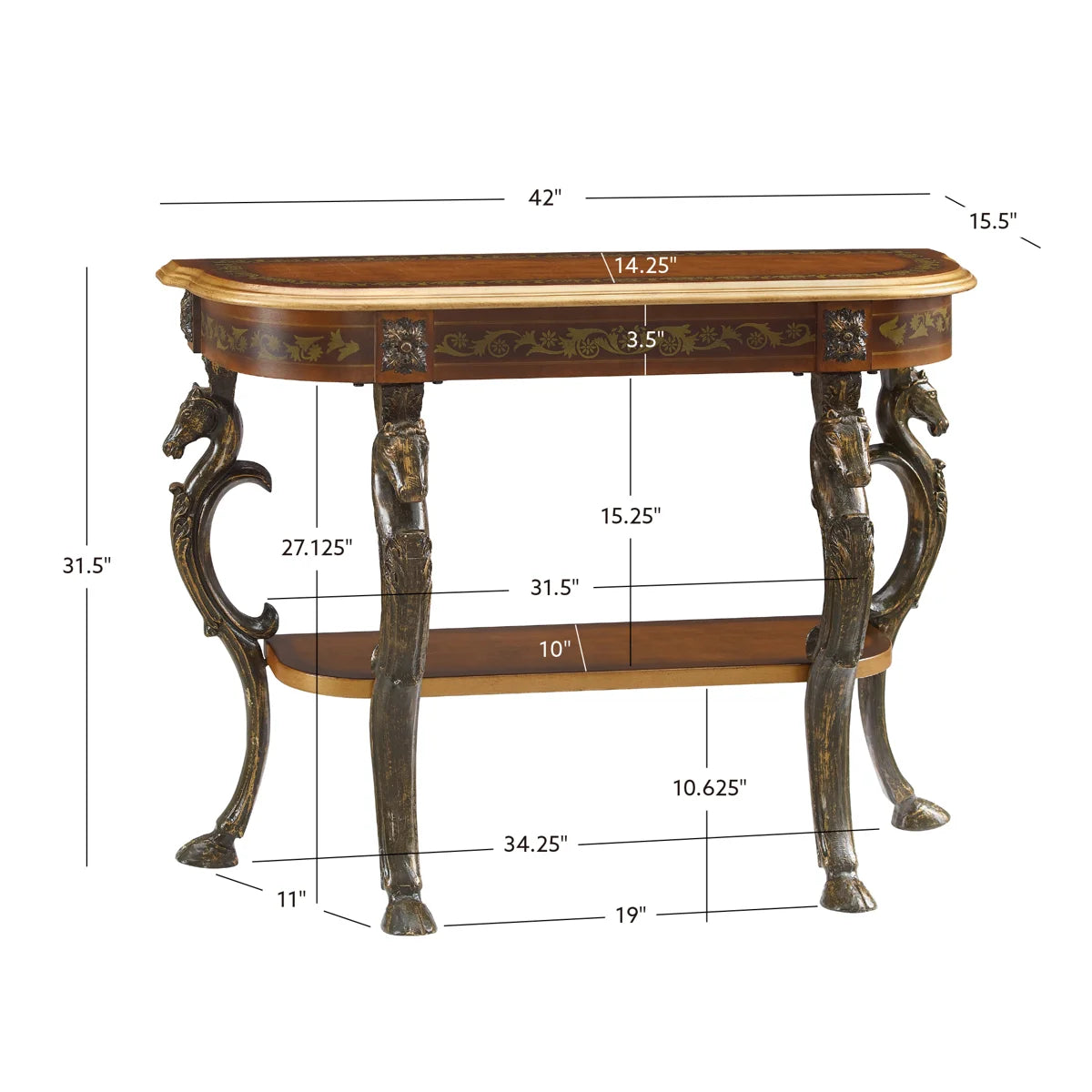 Berkhamstead 42” Console Table with Ornate Horse Motif Legs Design