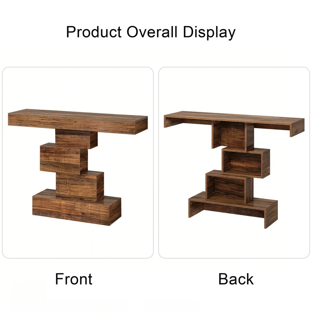 42.5" Console Table, Wood Sofa Table Accent Table with Geometric Base